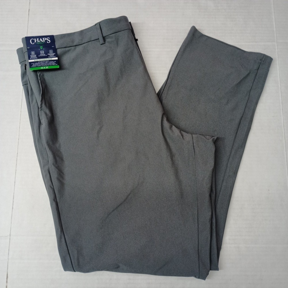Chaps Golf Performance Slim Fit Pants Men's 42x32 Gray Stretch Waistband